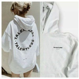 Talentless Circle Logo Unisex Hoodie Kangaroo Pockets Size S White NWOT